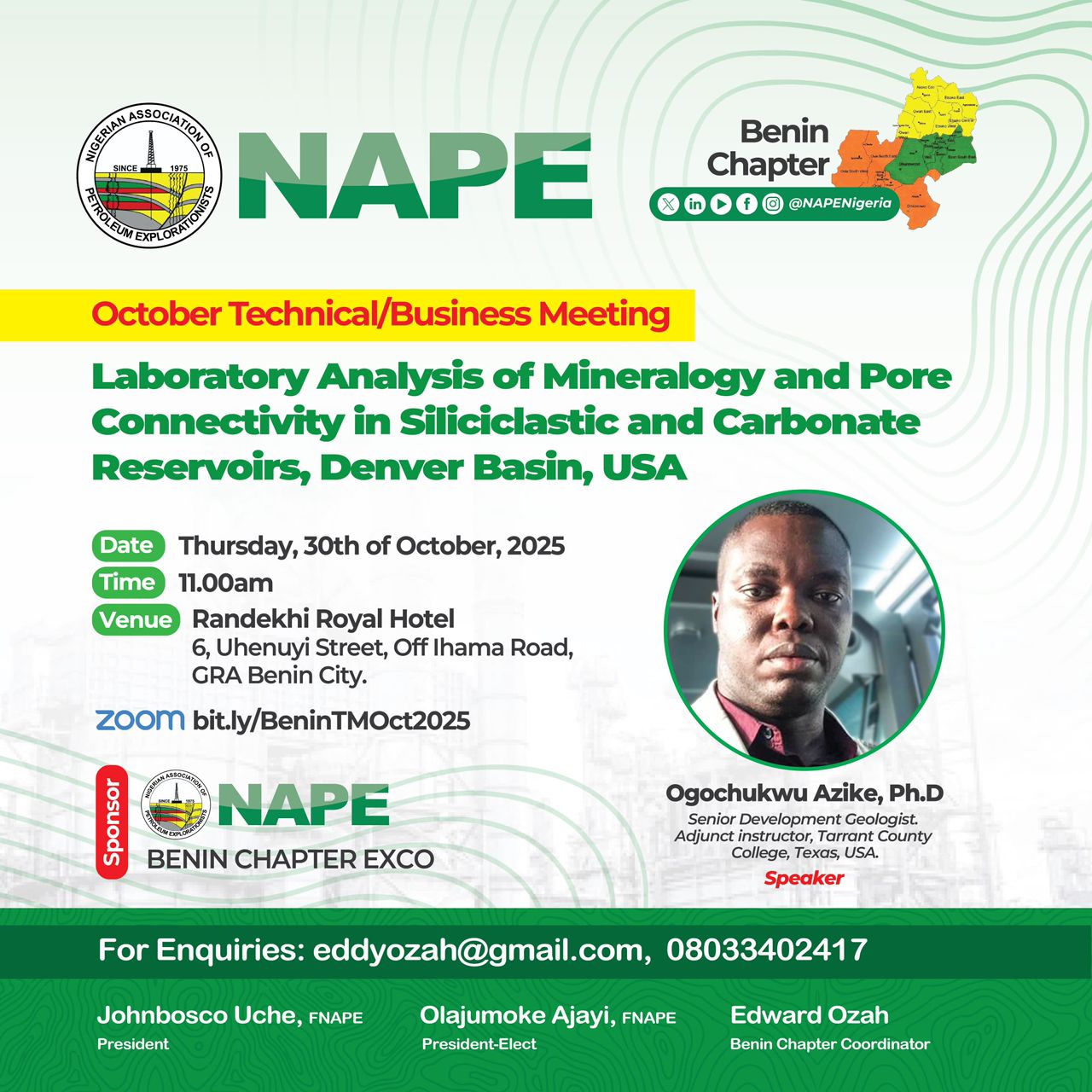 Benin Chapter October Technical/Business Meeting